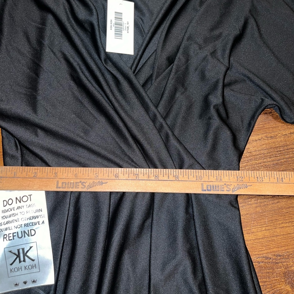 NWT Koh Koh Black Elegant V Neck Slit Short Sleeve Formal Chic Maxi Dress Size S - Picture 12 of 13
